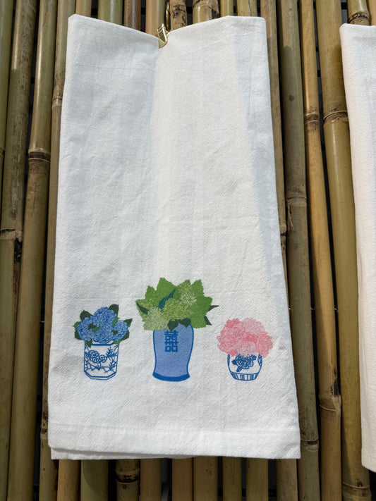 Triple Ginger Jar- Green Hydrangeas Hand Towel