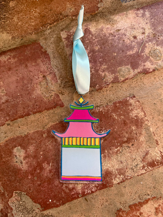 Pink & Light Blue Pagoda House Acrylic Ornament