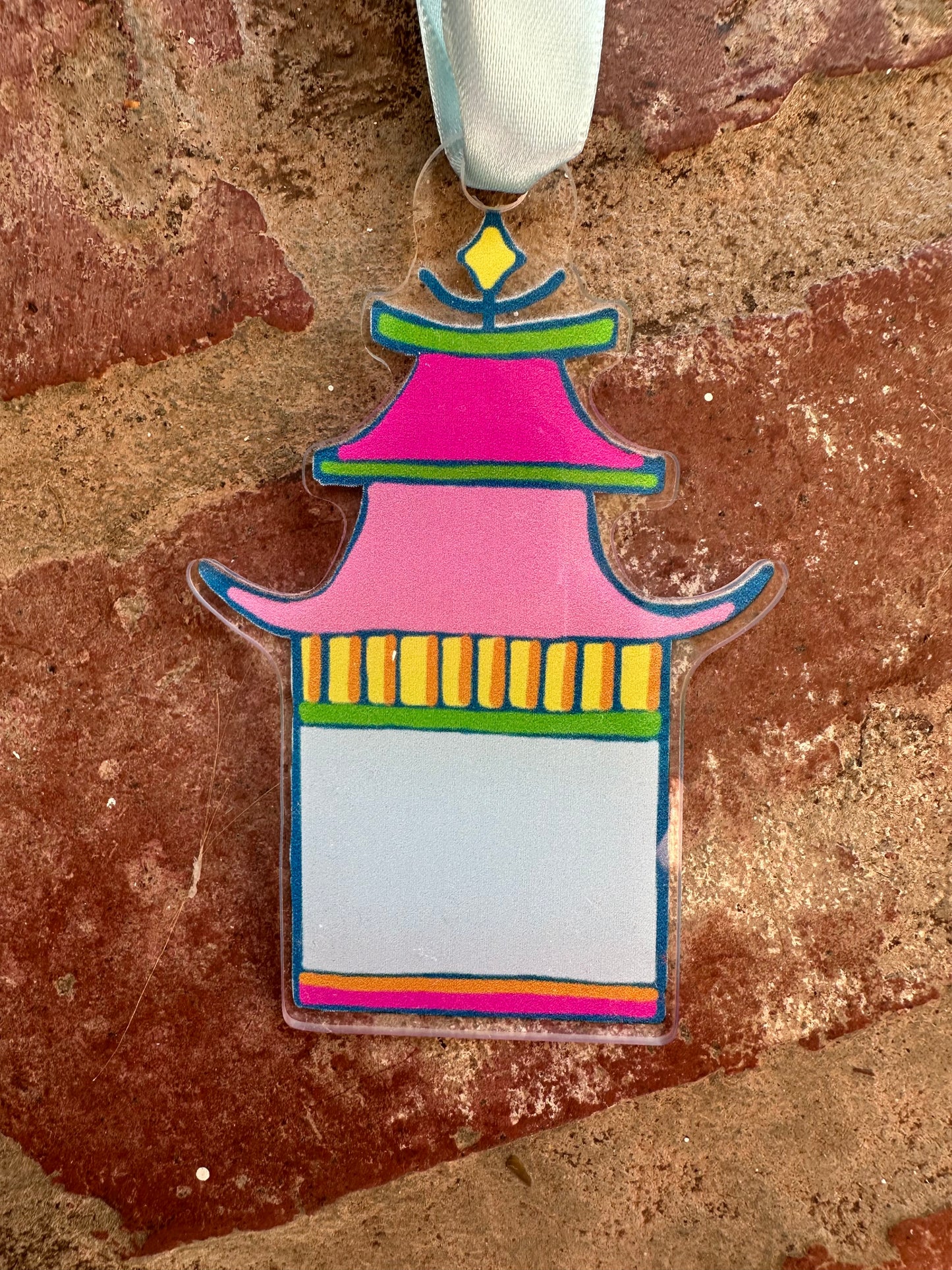 Pink & Light Blue Pagoda House Acrylic Ornament