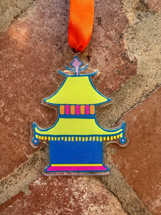 Blue & Lime Pagoda House Acrylic Ornament
