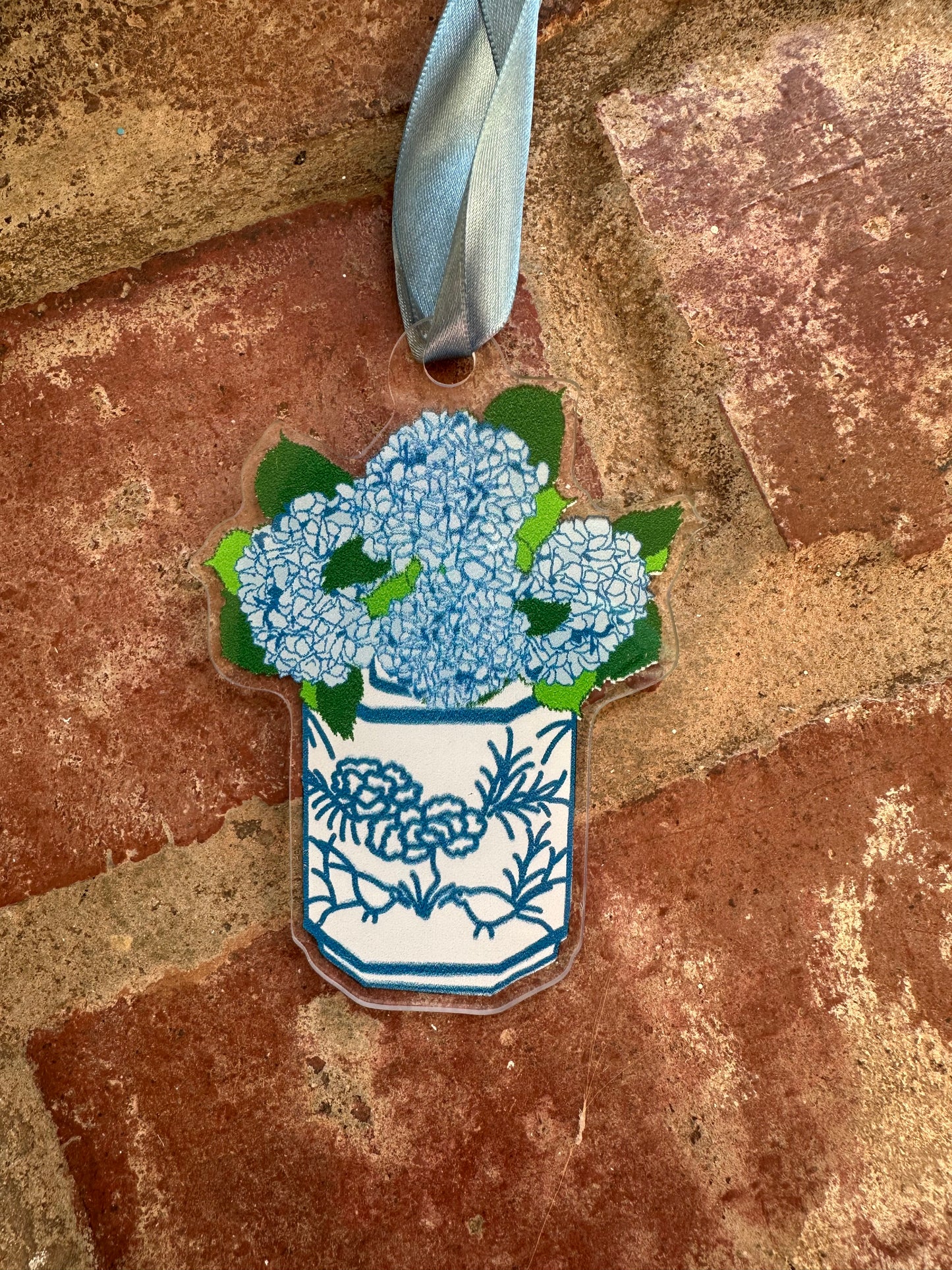 Blue Hydrangeas in Ginger Jar Acrylic Ornament