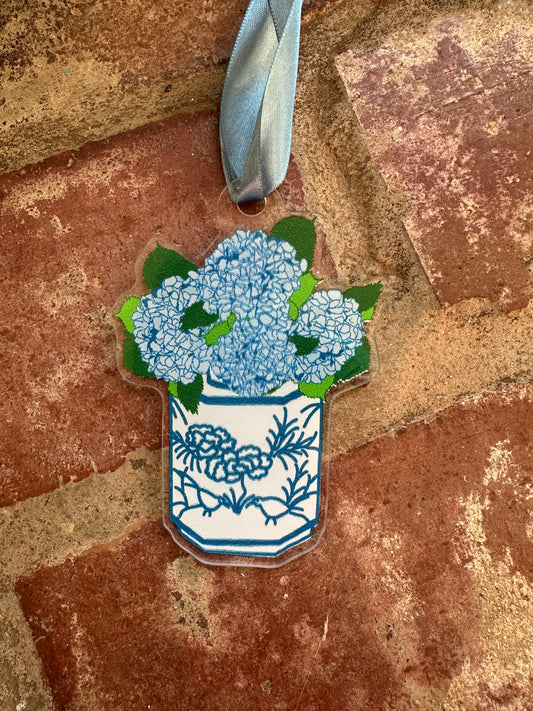 Blue Hydrangeas in Ginger Jar Acrylic Ornament