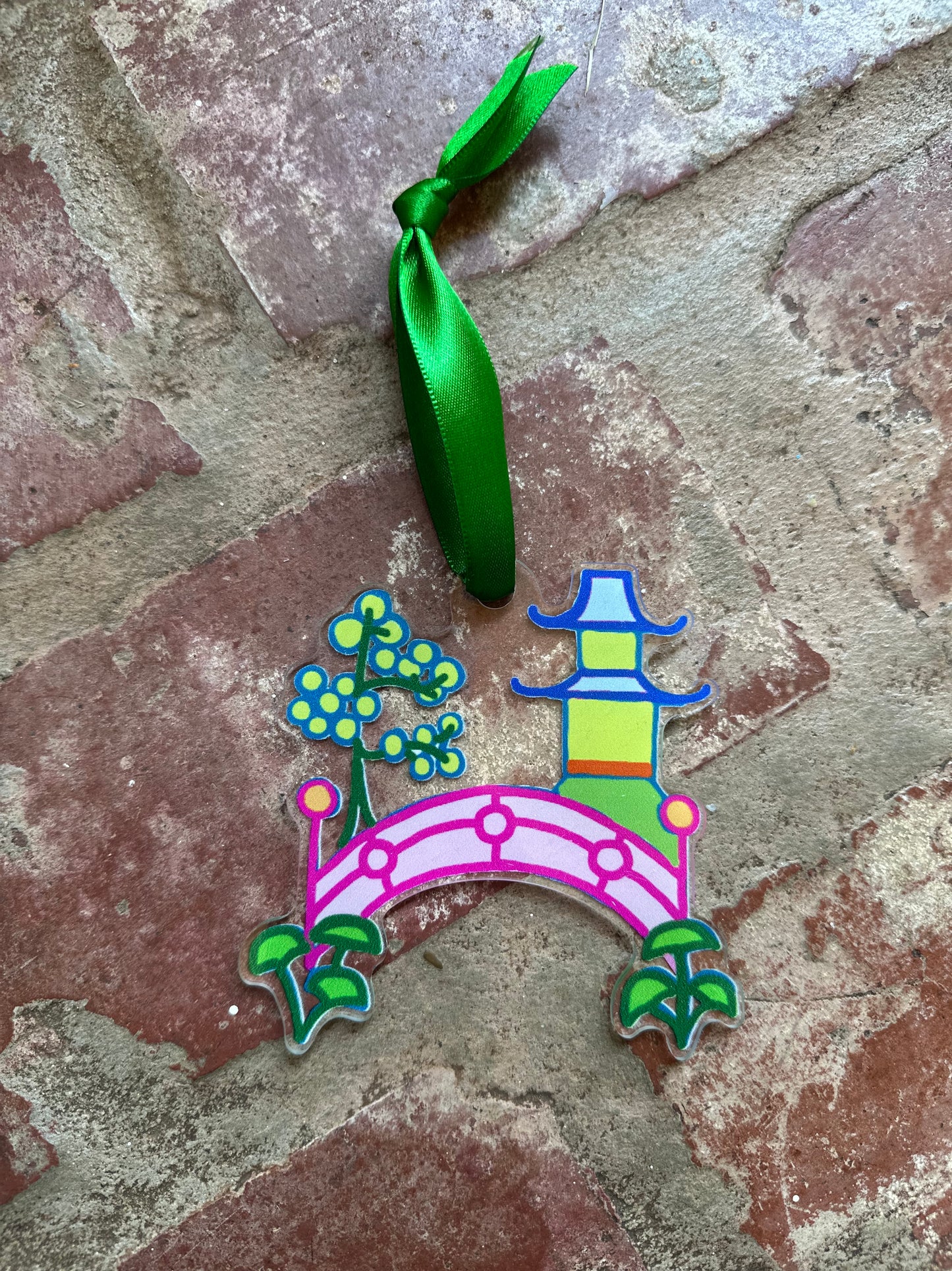 Pagoda House Bridge Scene Acrylic Ornament