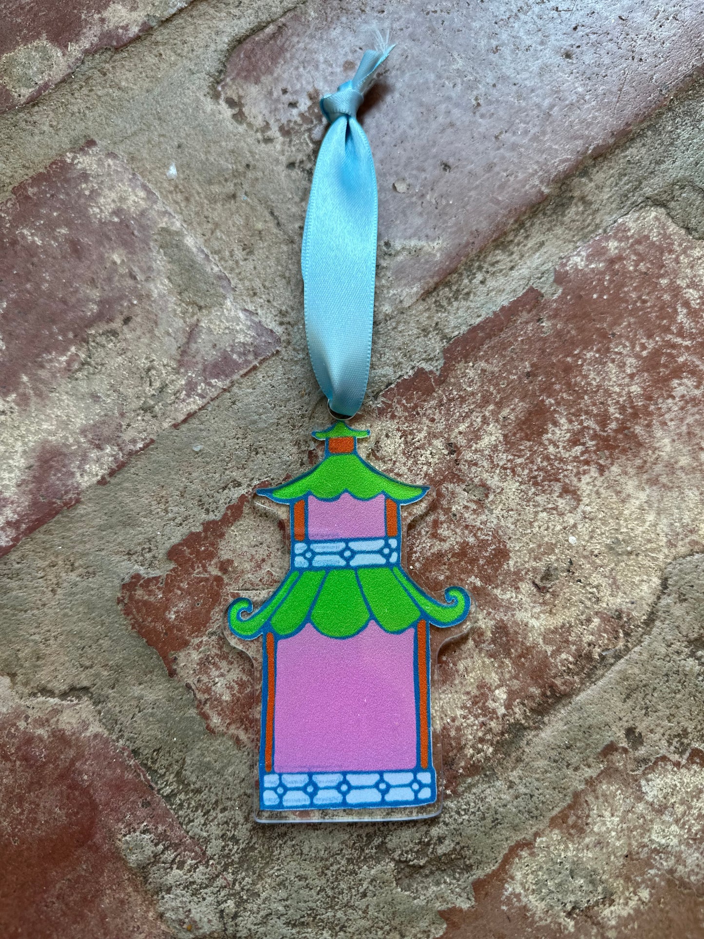 Pink & Green Pagoda House Acrylic Ornament