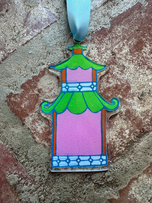 Pink & Green Pagoda House Acrylic Ornament