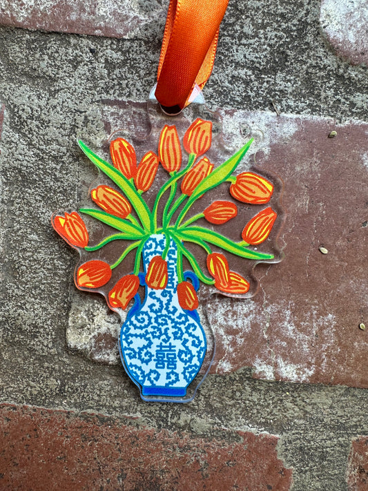 Tulips in Chinoiserie Vase Acrylic Ornament