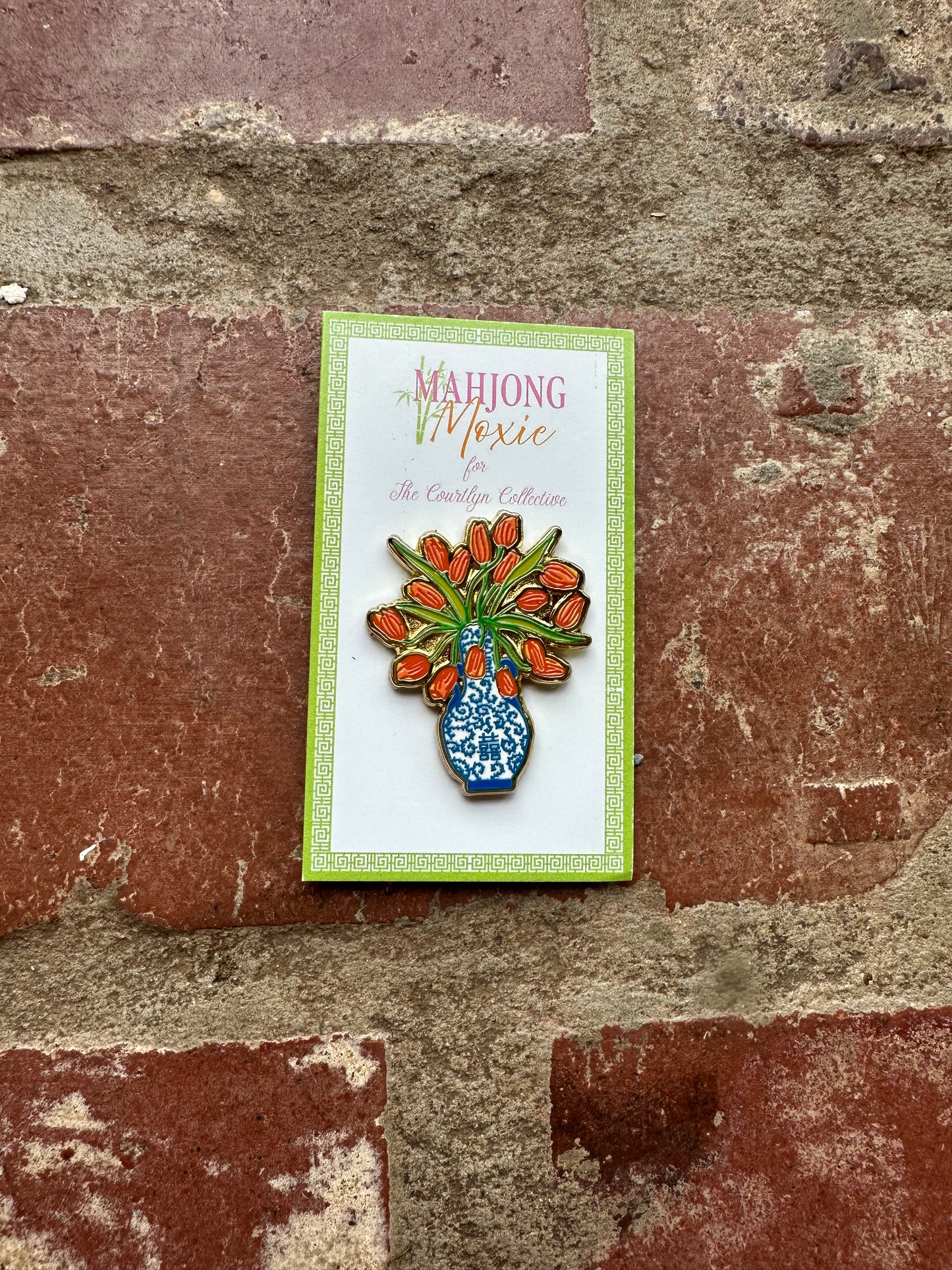 Orange Tulips/Blue Vase Needle Minder