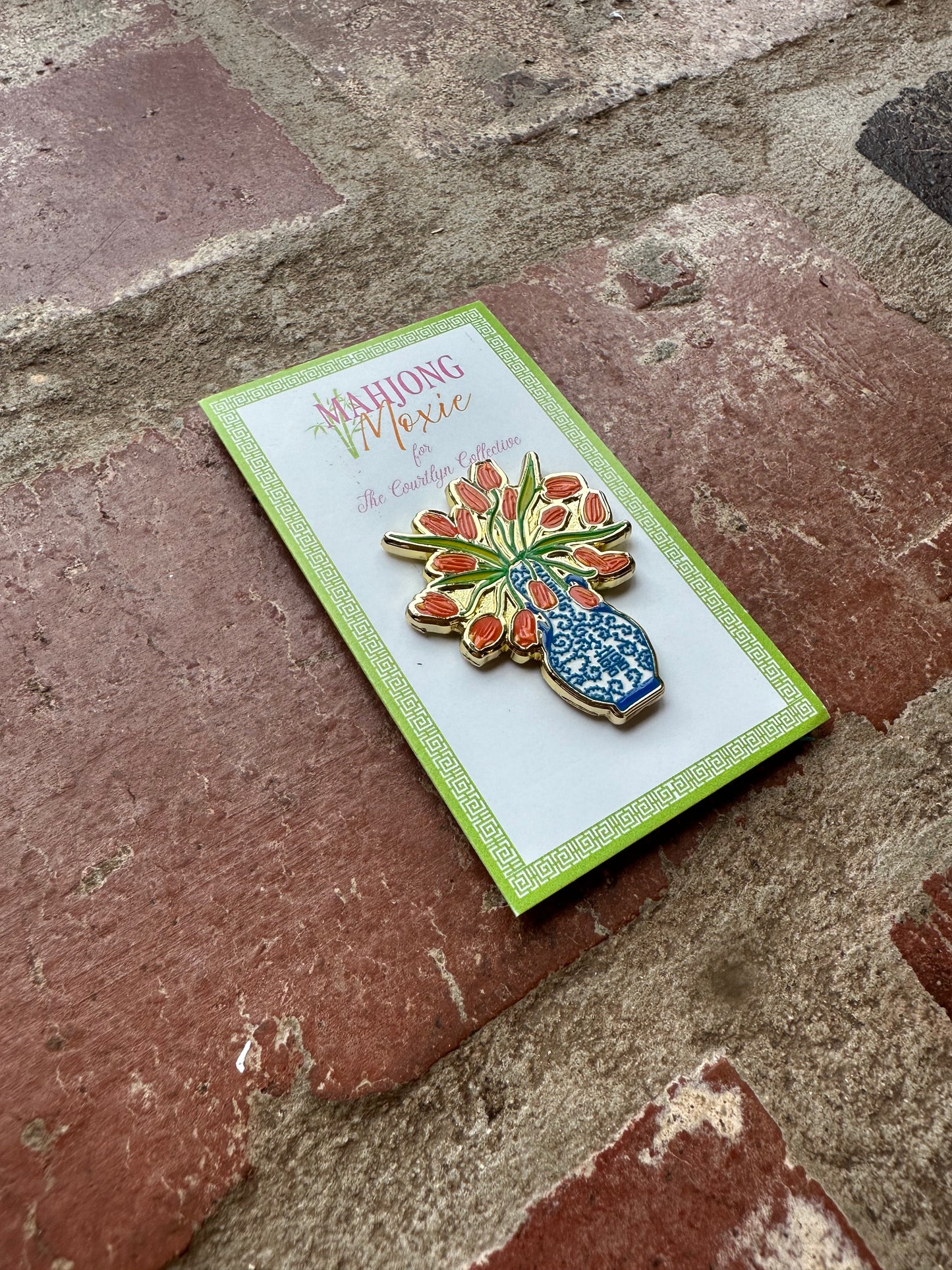 Orange Tulips/Blue Vase Needle Minder
